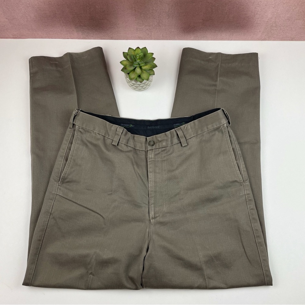Savane Solid Brown Tailored Comfort Waist Dress Pants Men Size 34